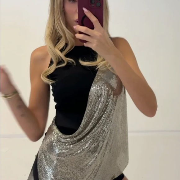 Versace Black and Silver chainmail Blouse